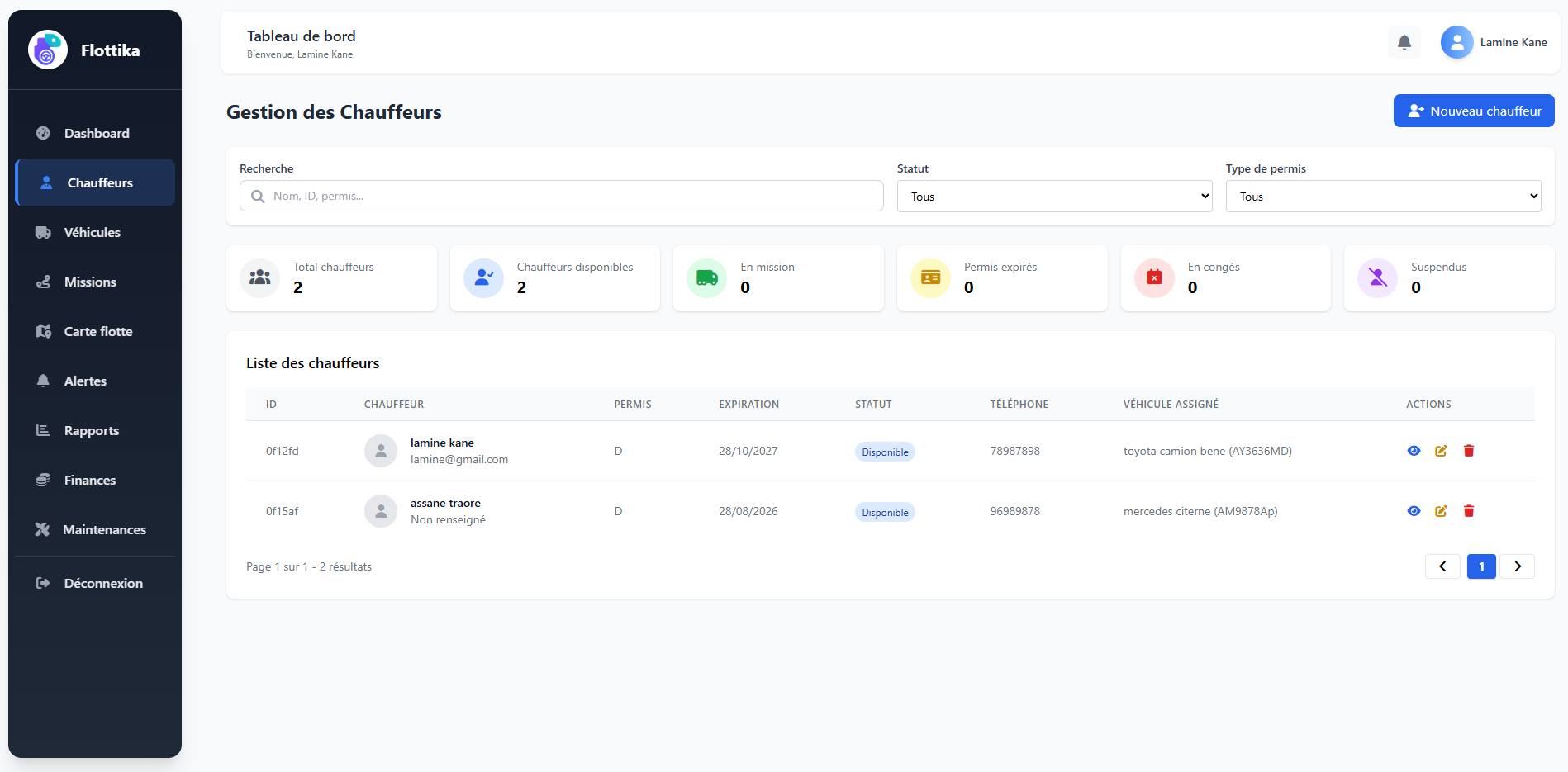 Gestion des conducteurs